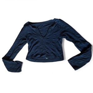 Urban Outfitters Out From Under Black Lace V Neck Long Sleeve Ribbed Crop Top